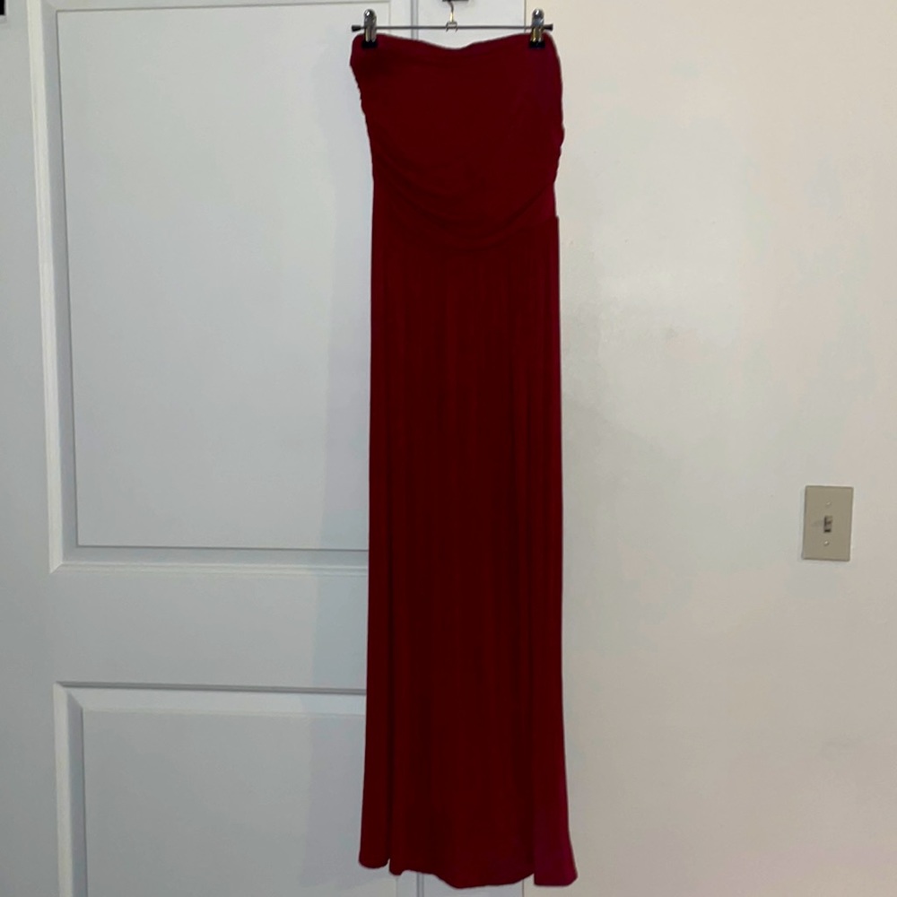 Maroon strapless maxi dress